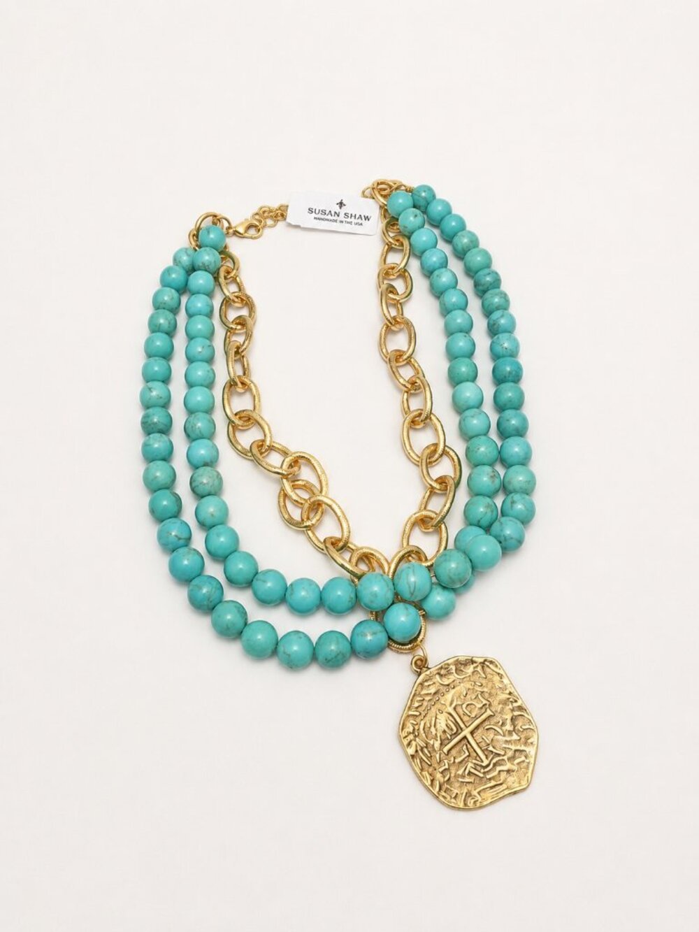 Artful! Susan Shaw Layered Coin & Turquoise Necklace - NWT - Picture 3 of 3